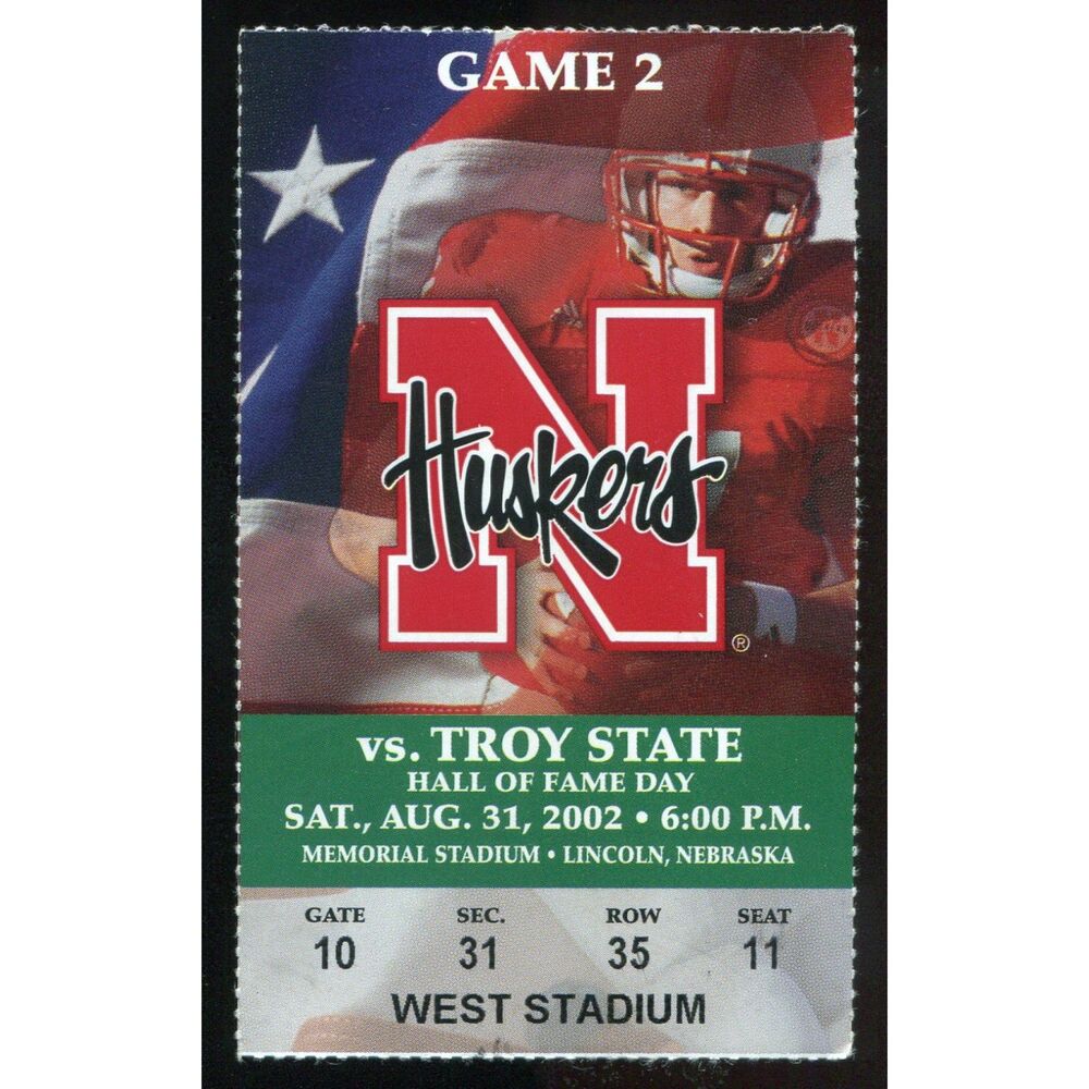 Vintage 2002 Nebraska Cornhuskers Troy St Trojans NCAA Football Ticket Stub